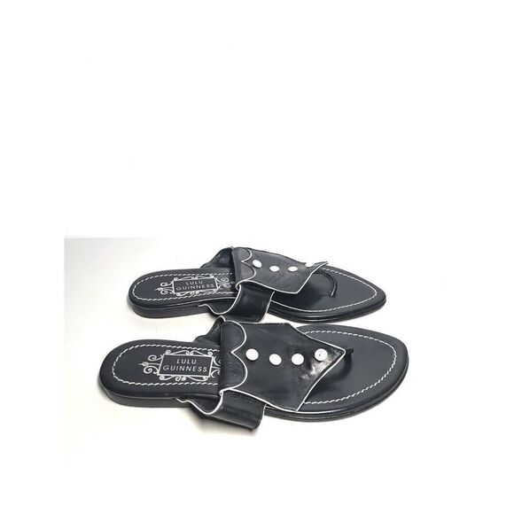Lulu Guinness Black White Leather Tux Slides Sandals Women’s Sz 37.5M US/7M US - Picture 2 of 14
